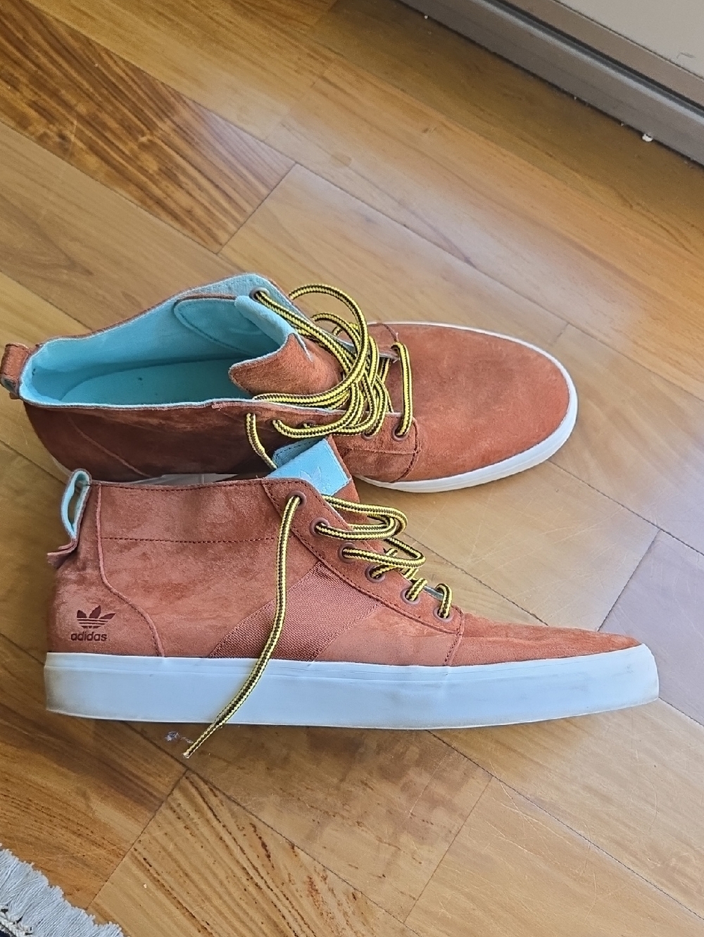 adidas Men's Rust Orange Suede High-Top Sneakers with Light Blue Lining